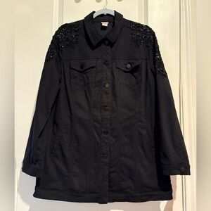Chico's Elegant Black Jean Jacket with Embellishments